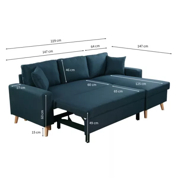 Divano angolare scandinavo trasformabile in tessuto a 4 posti CHOVIN (blu petrolio) associarsi a Divani in pelle contemporanei e