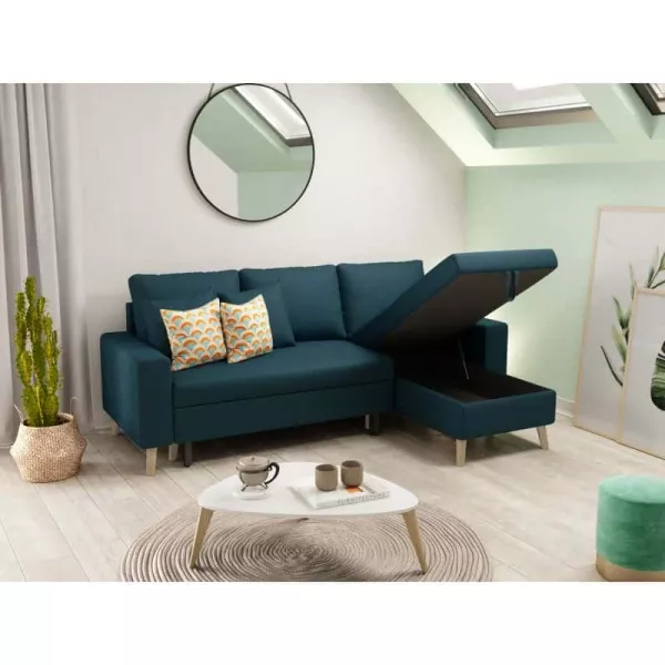 Scandinavian corner sofa convertible 4 places fabric CHOVIN (Petrol blue) to associate with Vintage Sofas and Convertible Sofas 