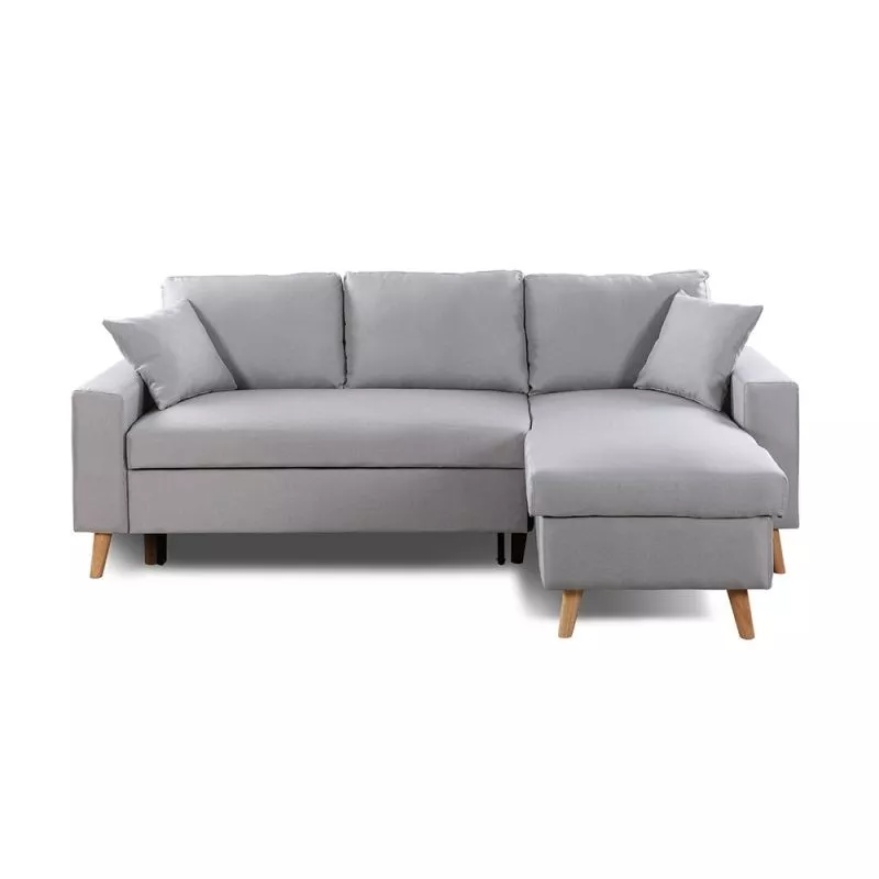 Canapé d'angle scandinave convertible 4 places tissu CHOVIN (Gris clair)