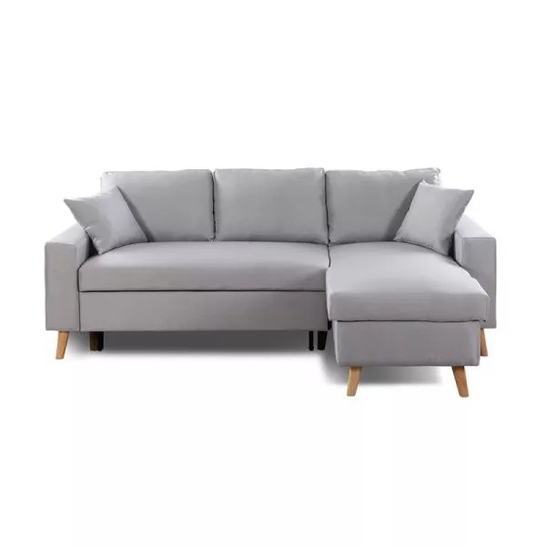 Canapé d'angle scandinave convertible 4 places tissu CHOVIN (Gris clair)