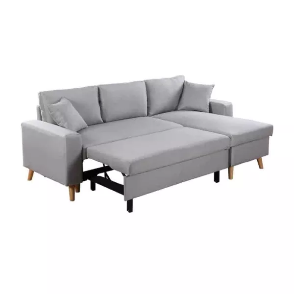 Canapé d'angle scandinave convertible 4 places tissu CHOVIN (Gris clair)