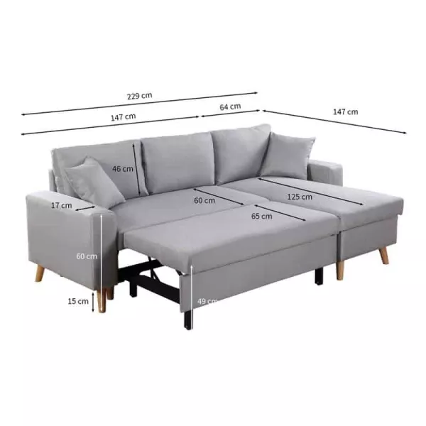 Canapé d'angle scandinave convertible 4 places tissu CHOVIN (Gris clair)