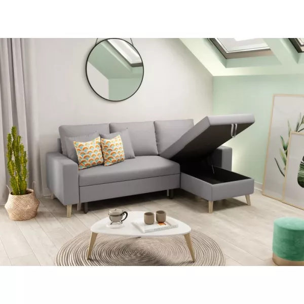 Canapé d'angle scandinave convertible 4 places tissu CHOVIN (Gris clair)