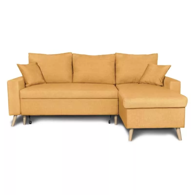 Canapé d'angle scandinave convertible 4 places tissu CHOVIN (Jaune ocre)