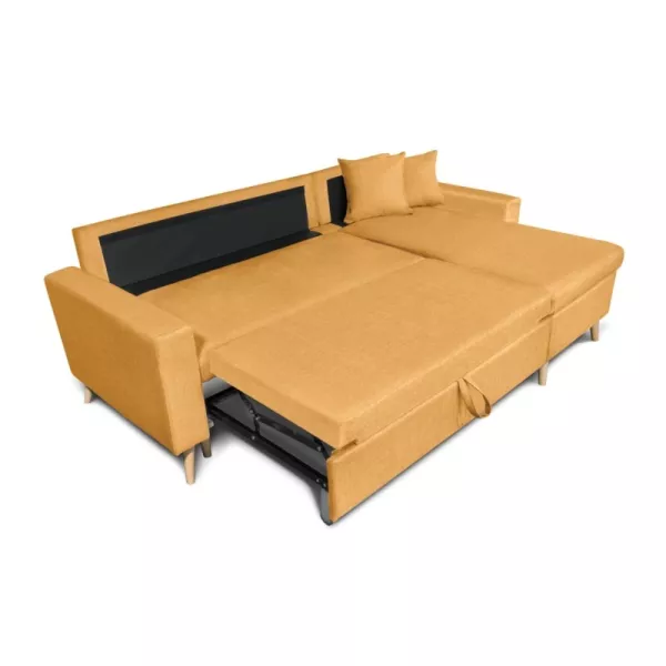 Canapé d'angle scandinave convertible 4 places tissu CHOVIN (Jaune ocre)