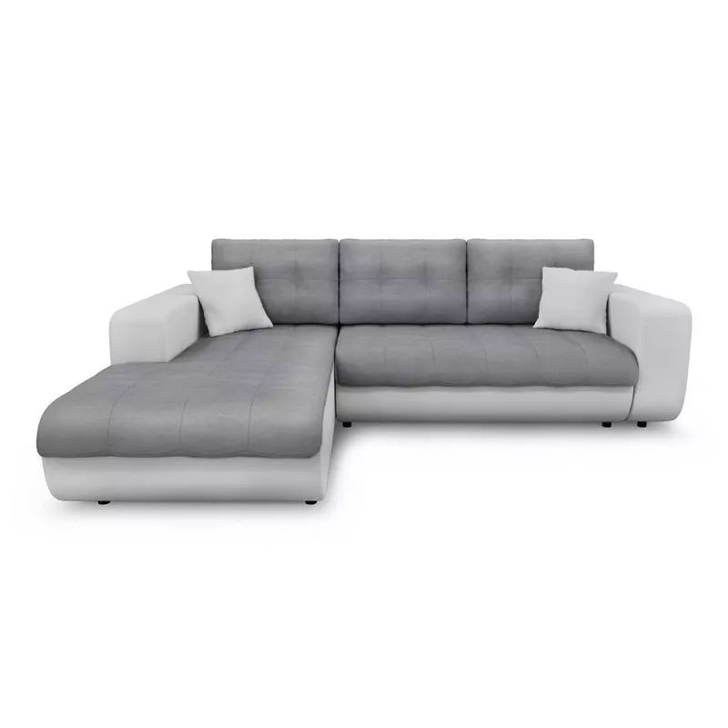 Convertible corner sofa 4 places imitation and microfiber Left Corner BOND (Grey, white) to associate with Practical And Robust 