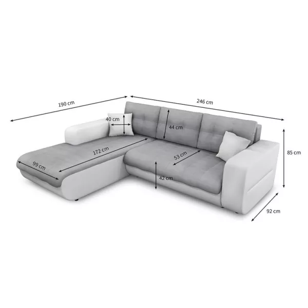 Convertible corner sofa 4 places imitation and microfiber Left Corner BOND (Grey, white) to associate with Rattan Sofas and Conv