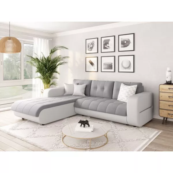 Convertible corner sofa 4 places imitation and microfiber Left Corner BOND (Grey, white) to associate with Sofas And Convertible