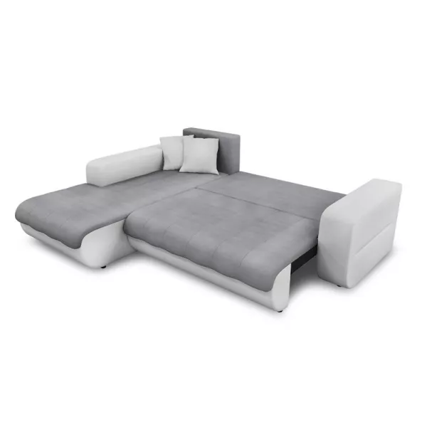 Umwandelbares Ecksofa 4 Plätze Imitation und Mikrofaser Left Corner BOND (Grau, weiß) mit assoziieren Moderne Sofas und Cabrio-S