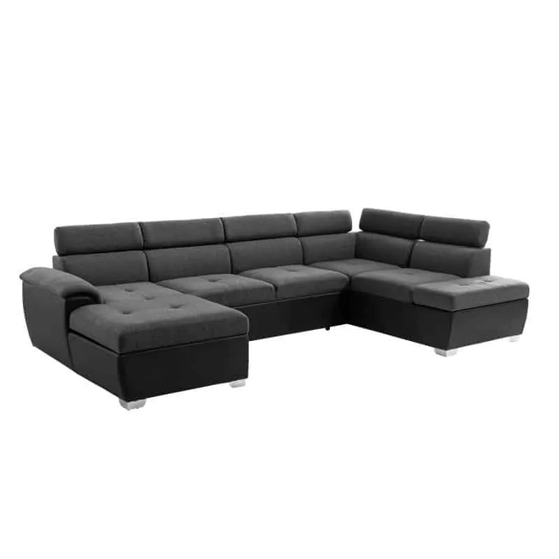 Panorama-Schlafsofa 6 Plätze Stoff und Imitation PARMA (Grau, schwarz) mit assoziieren Sofas und umwandelbare Sofas für das Essz