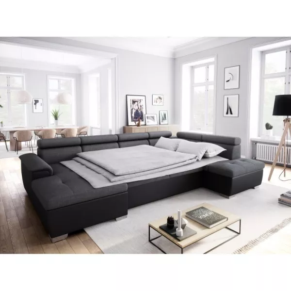 Panoramic sofa bed 6 places fabric and imitation PARMA (Grey, black) to associate with Modern Sofas And Convertible Sofas For A 