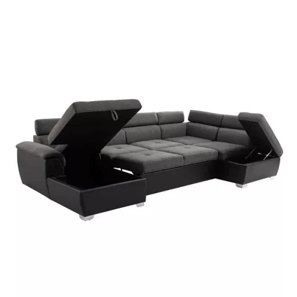 Panoramic sofa bed 6 places fabric and imitation PARMA (Grey, black) to associate with Industrial Convertible Sofas and Sofas in