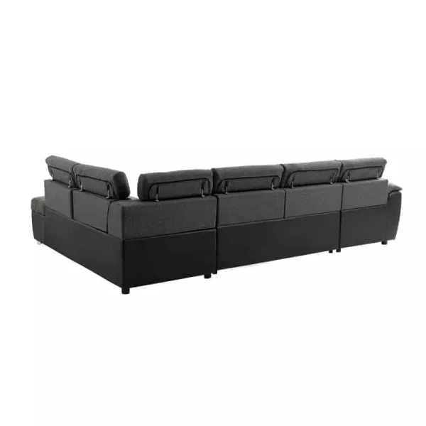 Panorama-Schlafsofa 6 Plätze Stoff und Imitation PARMA (Grau, schwarz) mit assoziieren Vintage-Sofas und umwandelbare Sofas für 