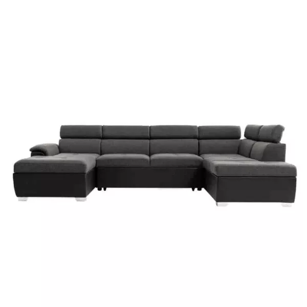 Panoramic sofa bed 6 places fabric and imitation PARMA (Grey, black) to associate with Practical And Robust Folding Sofas And Co