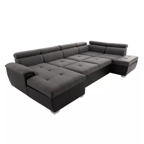 Panorama-Schlafsofa 6 Plätze Stoff und Imitation PARMA (Grau, schwarz) mit assoziieren Praktische und robuste Klappsofas und umw