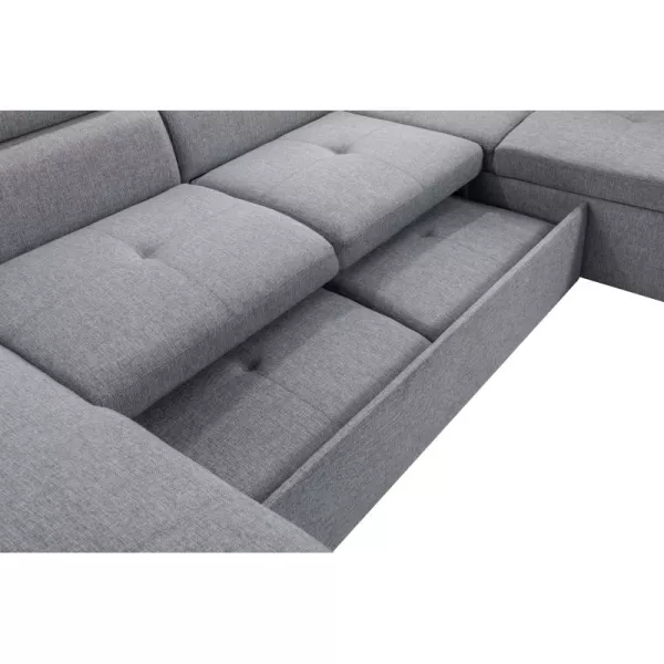 Canapé d'angle convertible 6 places tissu Angle Droit PARMA (Gris)