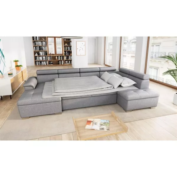 Canapé d'angle convertible 6 places tissu Angle Droit PARMA (Gris)