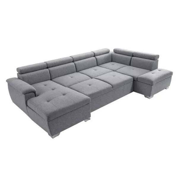 Canapé d'angle convertible 6 places tissu Angle Droit PARMA (Gris)