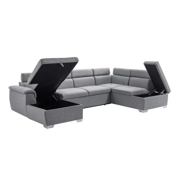 Canapé d'angle convertible 6 places tissu Angle Droit PARMA (Gris)