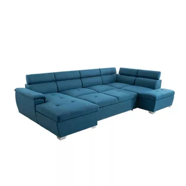 Canapé d'angle convertible 6 places tissu Angle Droit PARMA (Bleu)