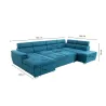 Canapé d'angle convertible 6 places tissu Angle Droit PARMA (Bleu)