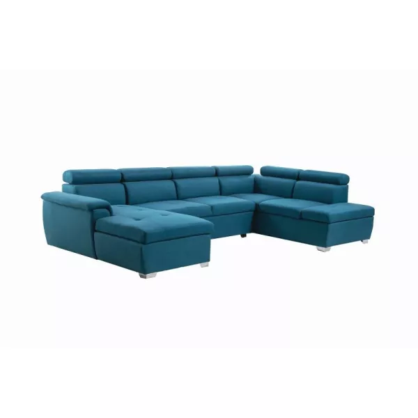 Canapé d'angle convertible 6 places tissu Angle Droit PARMA (Bleu)