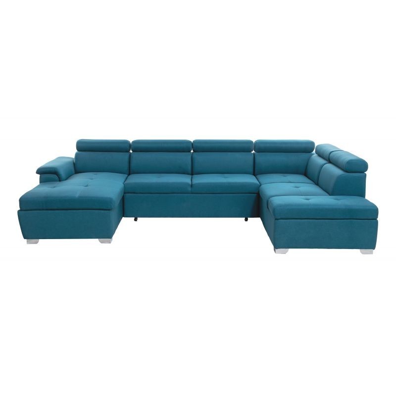 Canapé d'angle convertible 6 places tissu Angle Droit PARMA (Bleu)