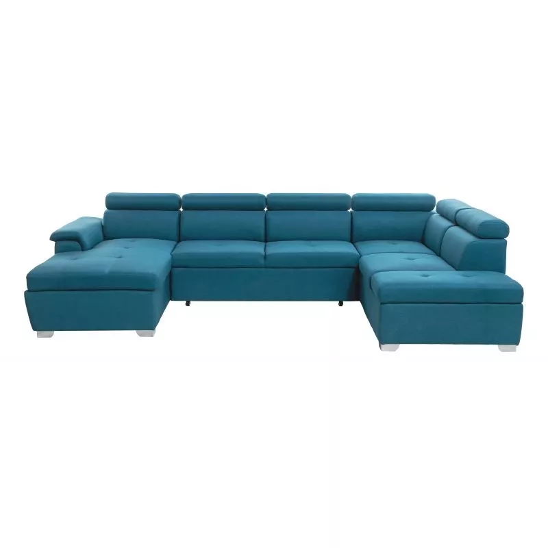 Canapé d'angle convertible 6 places tissu Angle Droit PARMA (Bleu)