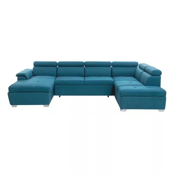 Canapé d'angle convertible 6 places tissu Angle Droit PARMA (Bleu)