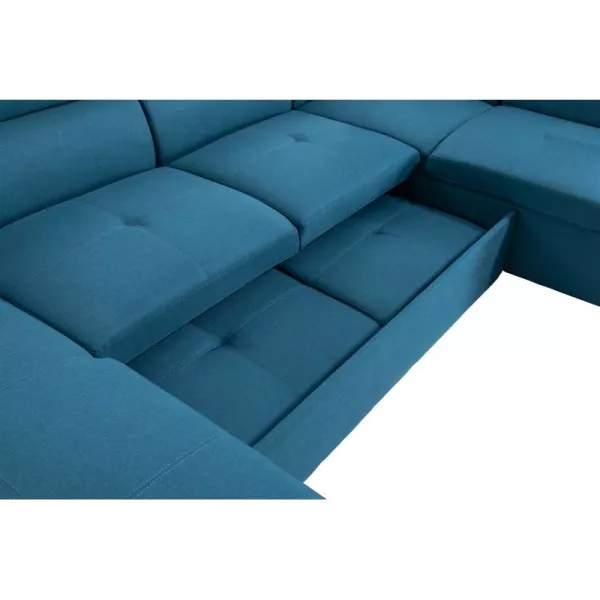 Canapé d'angle convertible 6 places tissu Angle Droit PARMA (Bleu)