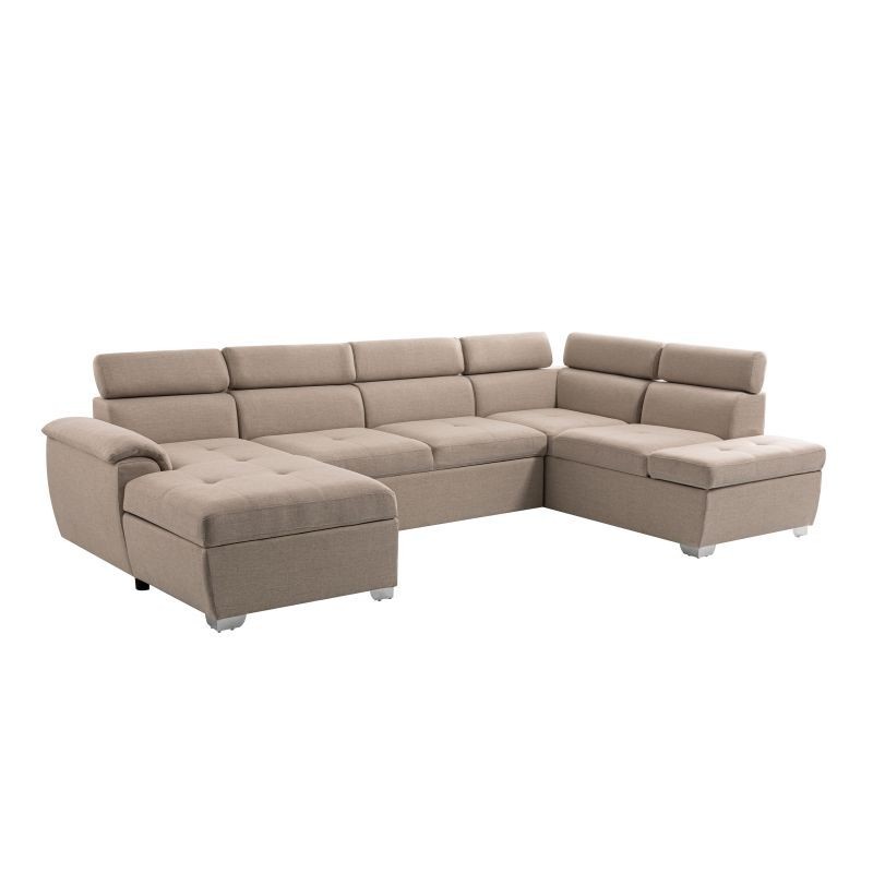 Umwandelbares Ecksofa 6 Plätze Stoff Rechtwinklig PARMA (Beige) mit assoziieren Sofas und umwandelbare Sofas gepolstert für opti