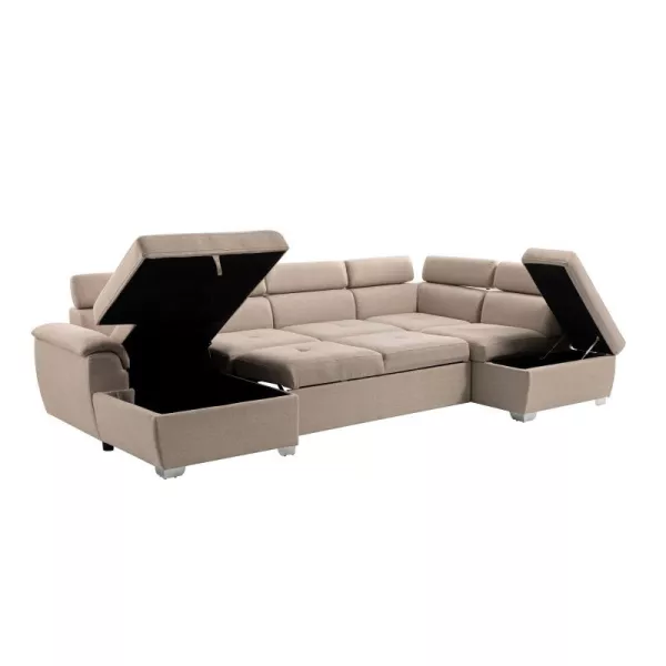 Umwandelbares Ecksofa 6 Plätze Stoff Rechtwinklig PARMA (Beige) mit assoziieren Vintage-Sofas und umwandelbare Sofas für einen R