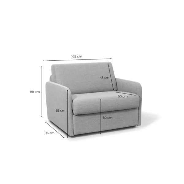 Fauteuil couchage rapide 70x190 en tissu DANOU (Gris clair)