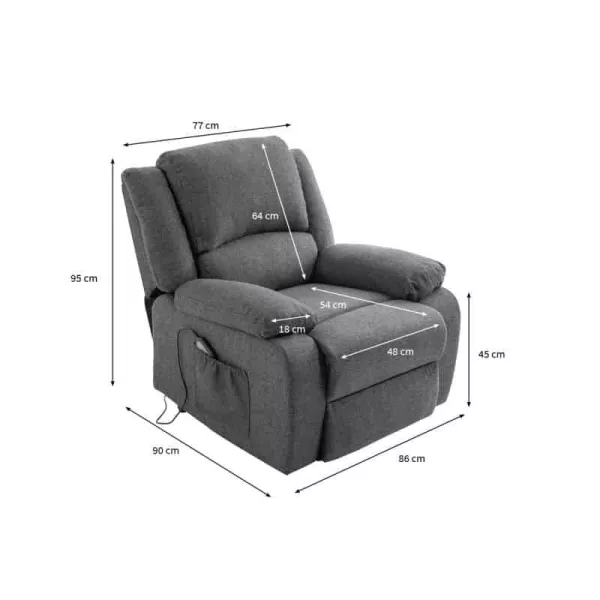 Fauteuil de relaxation électrique avec releveur en tissu RELAX (Gris foncé)