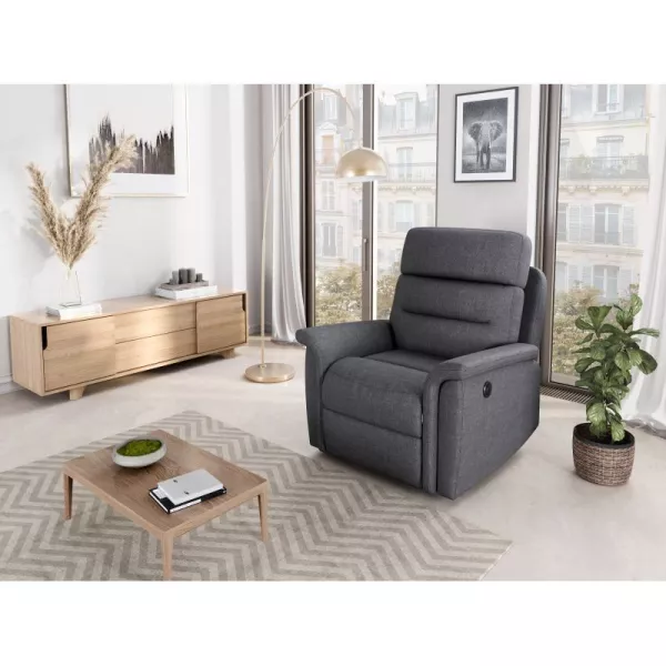 Fauteuil de relaxation électrique en tissu TONIO (Gris foncé)