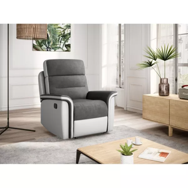 Fauteuil de relaxation électrique en microfibre et simili TONIO (Gris, blanc)