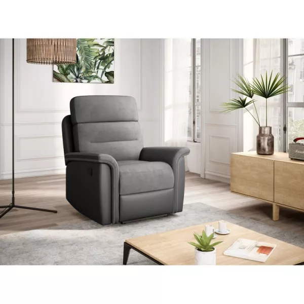 Fauteuil de relaxation électrique en microfibre et simili TONIO (Gris)