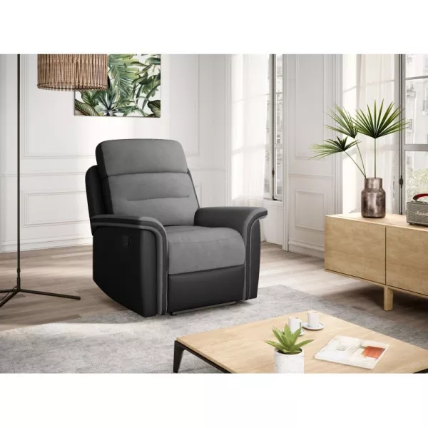 Fauteuil de relaxation électrique en microfibre et simili TONIO (Gris, noir)