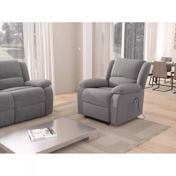 Fauteuil de relaxation électrique avec releveur en microfibre SHANA (Gris) à associer à Fauteuils Empilables Pour Un Gain De Pla