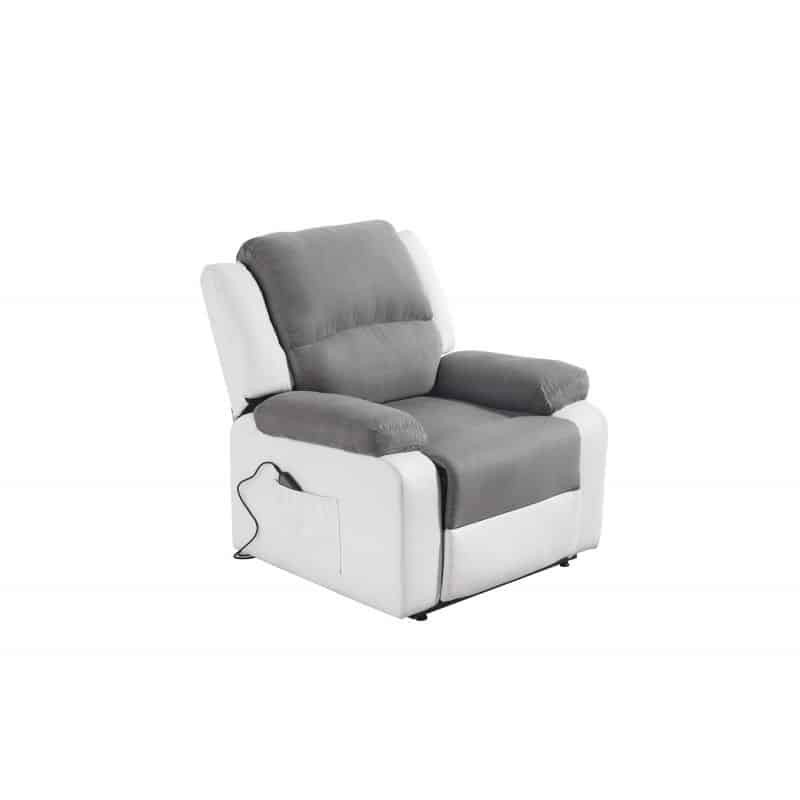 Fauteuil de relaxation électrique avec releveur en microfibre et simili SHANA (Gris, blanc) à associer à Fauteuils Empilables Po