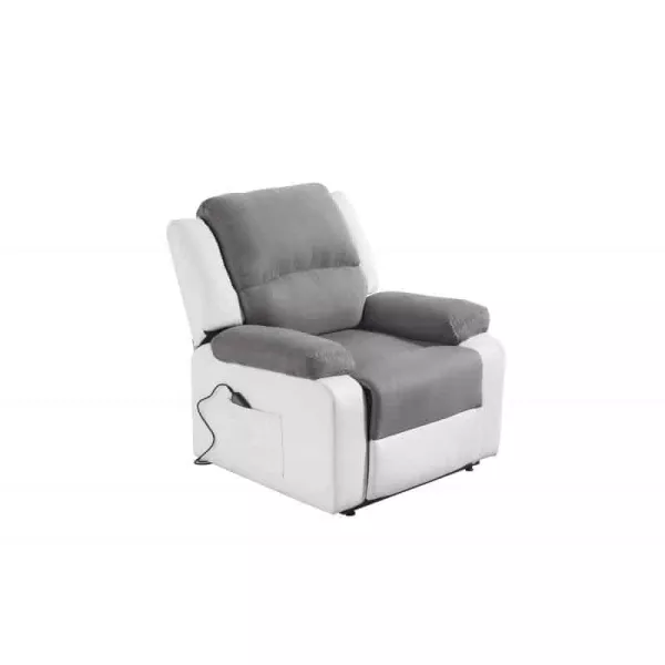 Fauteuil de relaxation électrique avec releveur en microfibre et simili SHANA (Gris, blanc) à associer à Fauteuils Empilables Po