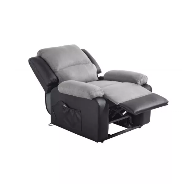 Fauteuil de relaxation électrique avec releveur en microfibre et simili SHANA (Gris, noir)