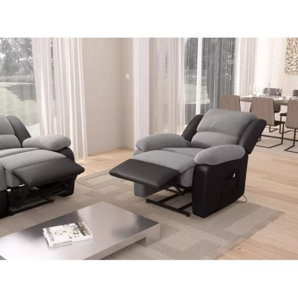 Fauteuil de relaxation électrique avec releveur en microfibre et simili SHANA (Gris, noir)