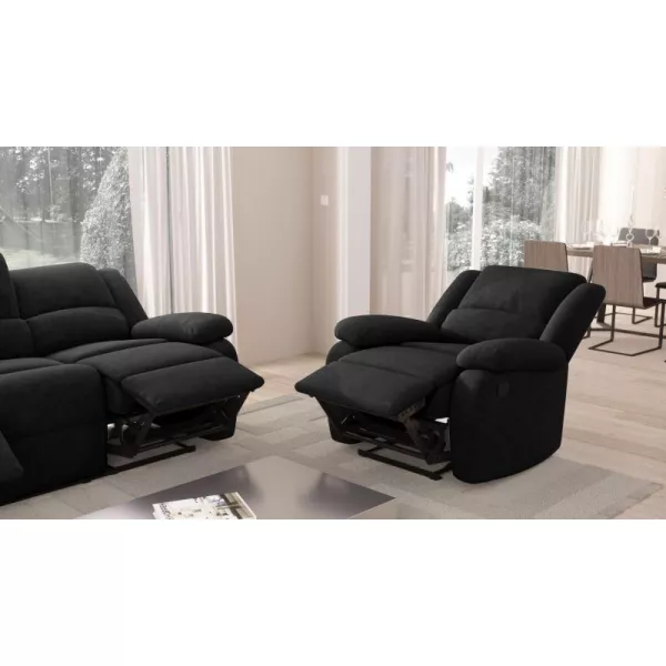 Fauteuil de relaxation manuel en microfibre ATLAS (Noir)