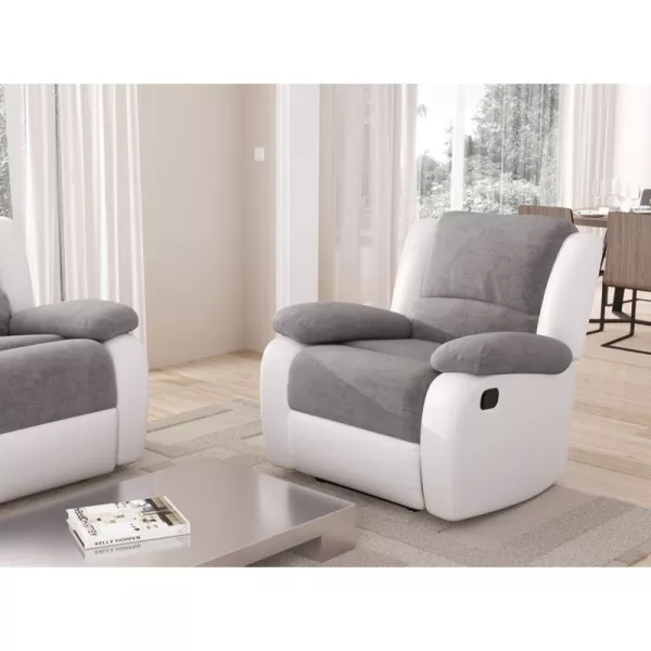 Fauteuil de relaxation manuel en microfibre et simili ATLAS (Gris, blanc)