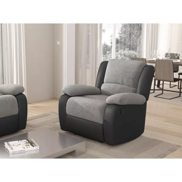 Fauteuil de relaxation manuel en microfibre et simili ATLAS (Gris, noir)