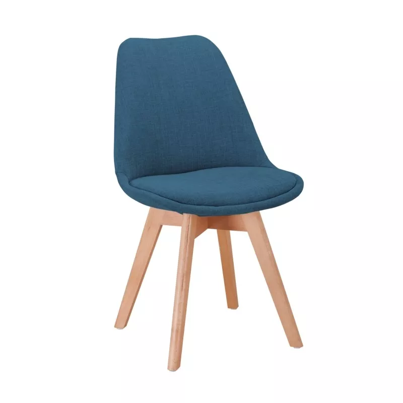 Lot de 2 chaises tissu pieds hêtre naturels HEIDI (Bleu pétrole)