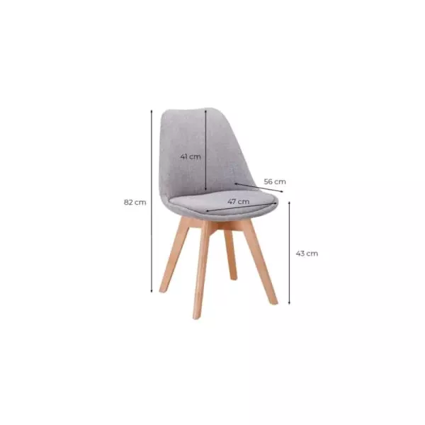 Lot de 2 chaises tissu pieds hêtre naturels HEIDI (Gris clair)