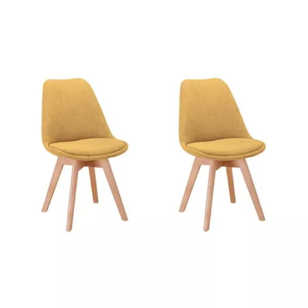 Lot de 2 chaises tissu pieds hêtre naturels HEIDI (Jaune)