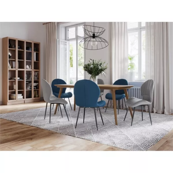 Lot de 2 chaises arrondies en tissu avec pieds en métal noir ANOUK (Bleu pétrole)